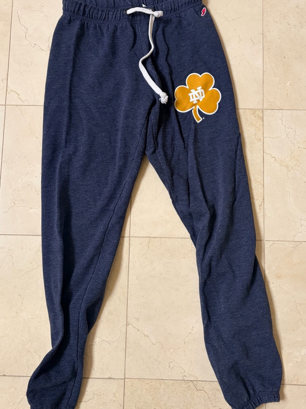Women’s Small Navy Notre Dame League Sweatpants with Gold Clover Graphic